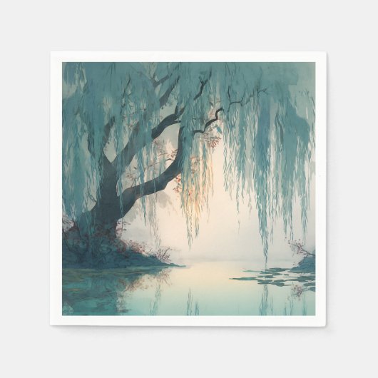 Serene Weidenbaum-Reflexions-Naturkunst (3) Serviette (Vorderseite)