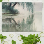 Serene Weidenbaum-Reflexions-Naturkunst (7) Geschirrtuch (Gefaltet)