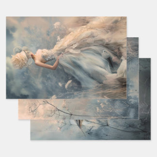Serene Whispers Ethereal Bird Portrait Botanical Geschenkpapier Set