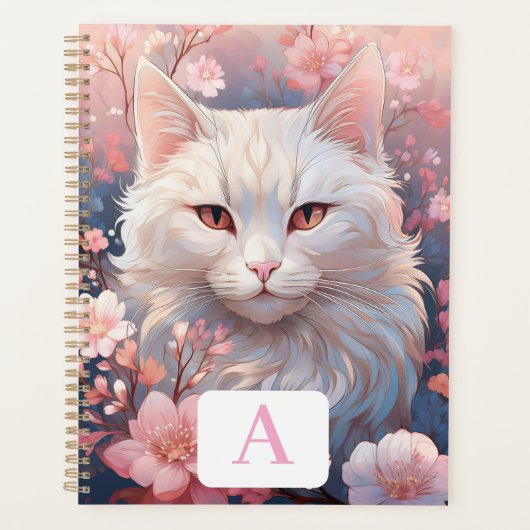 Serene White Cat Planner mit Monogramm Planer (Vorderseite)