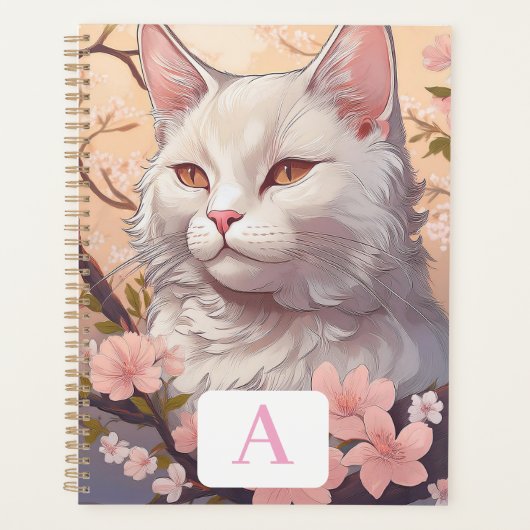 Serene White Cat Planner mit Monogramm Planer (Vorderseite)