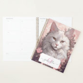Serene White Cat Planner mit Name und Monogramm Planer (Anzeige)