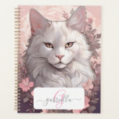Serene White Cat Planner mit Name und Monogramm Planer (Vorderseite)