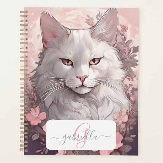 Serene White Cat Planner mit Name und Monogramm Planer (Vorderseite)