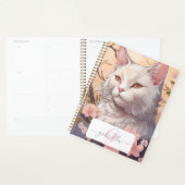 Serene White Cat Planner mit Name und Monogramm Planer (Anzeige)