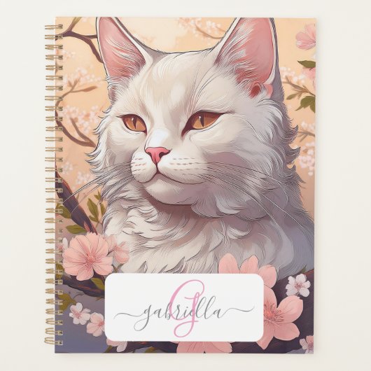 Serene White Cat Planner mit Name und Monogramm Planer (Vorderseite)