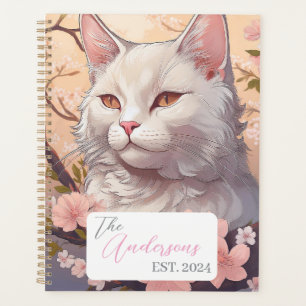 Serene White Cat Planner mit Name & Year Planer