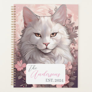 Serene White Cat Planner mit Name & Year Planer