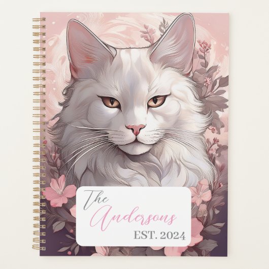 Serene White Cat Planner mit Name & Year Planer (Vorderseite)