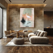 Serene White Crane in Zen Reeds Kunst-Poster Poster