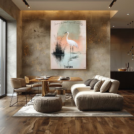 Serene White Crane in Zen Reeds Kunst-Poster Poster