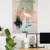 Serene White Crane in Zen Reeds Kunst-Poster Poster (Heimbüro)