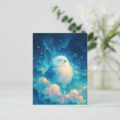Serene White Owl Napping in Blue Clouds Postkarte (Stehend Vorderseite)
