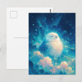Serene White Owl Napping in Blue Clouds Postkarte (Vorne/Hinten)