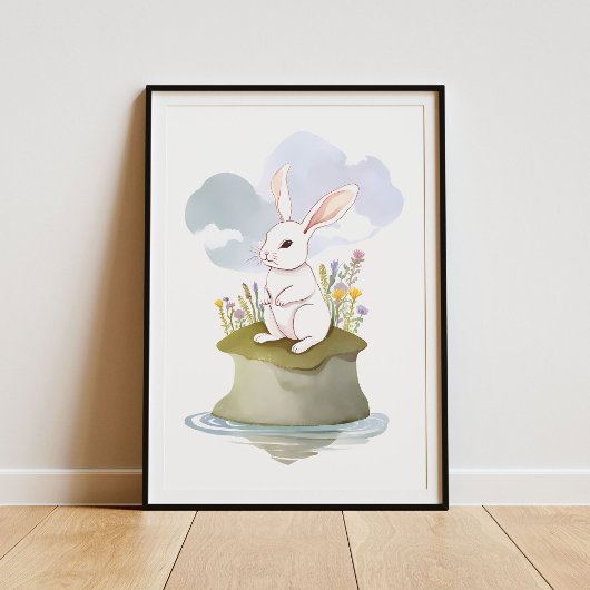 Serene White Rabbit auf der Insel Meadow Poster