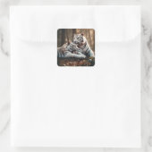 Serene White Tiger Companions Quadratischer Aufkleber (Tasche)