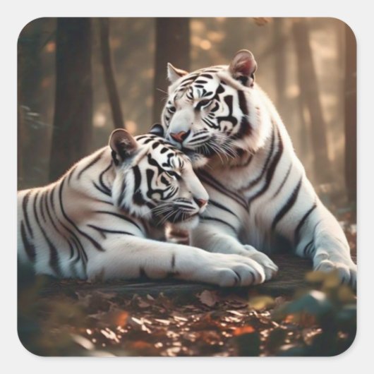 Serene White Tiger Companions Quadratischer Aufkleber (Vorderseite)