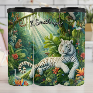Serene White Tiger und Blume Thermosbecher