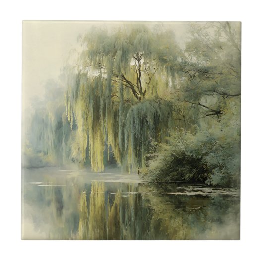 Serene Willow Tree Reflection Nature Art (10) Fliese (Vorderseite)