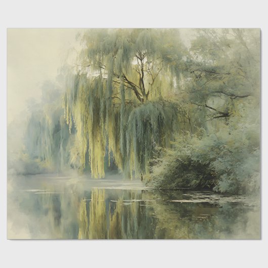 Serene Willow Tree Reflection Nature Art (10) Geschenkpapier (Flach)
