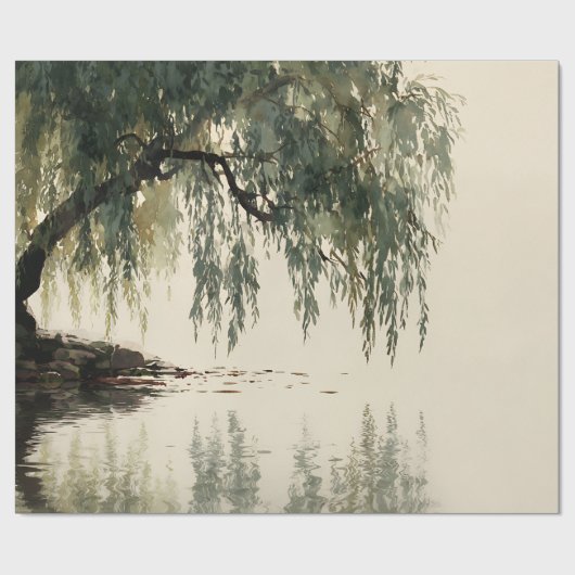 Serene Willow Tree Reflection Nature Art (11) Geschenkpapier (Flach)
