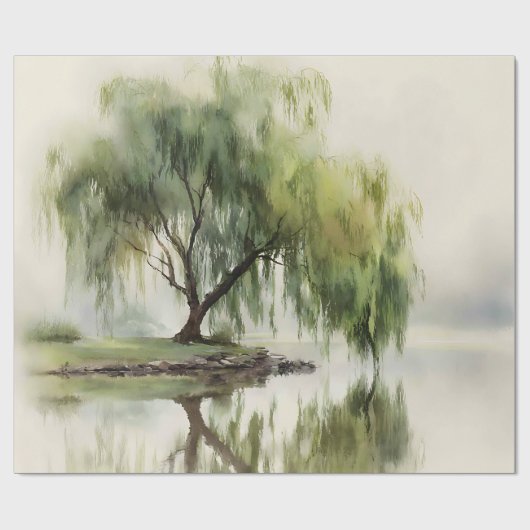 Serene Willow Tree Reflection Nature Art (12) Geschenkpapier (Flach)