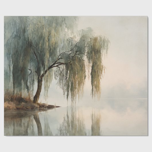 Serene Willow Tree Reflection Nature Art (13) Geschenkpapier (Flach)
