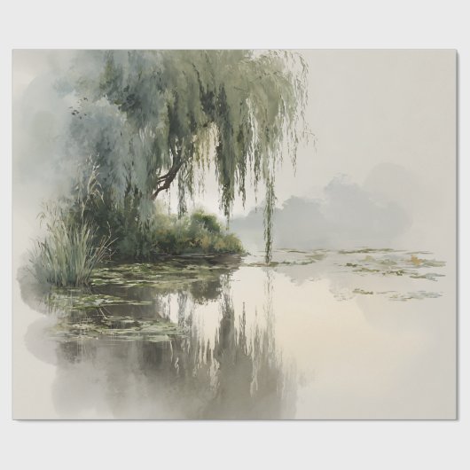 Serene Willow Tree Reflection Nature Art (2) Geschenkpapier (Flach)