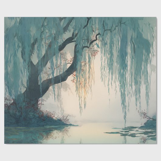 Serene Willow Tree Reflection Nature Art (3) Geschenkpapier (Flach)