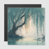 Serene Willow Tree Reflection Nature Art (3) Magnetkarte (Vorne/Hinten)