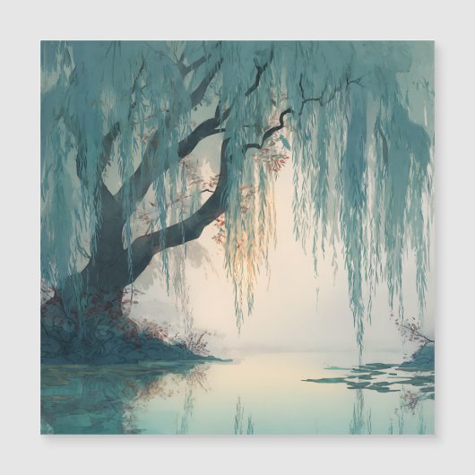 Serene Willow Tree Reflection Nature Art (3) Magnetkarte (Vorderseite)