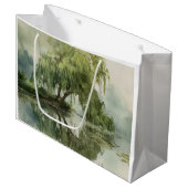 Serene Willow Tree Reflection Nature Art (5) Große Geschenktüte (Vorderseite Schrägansicht)