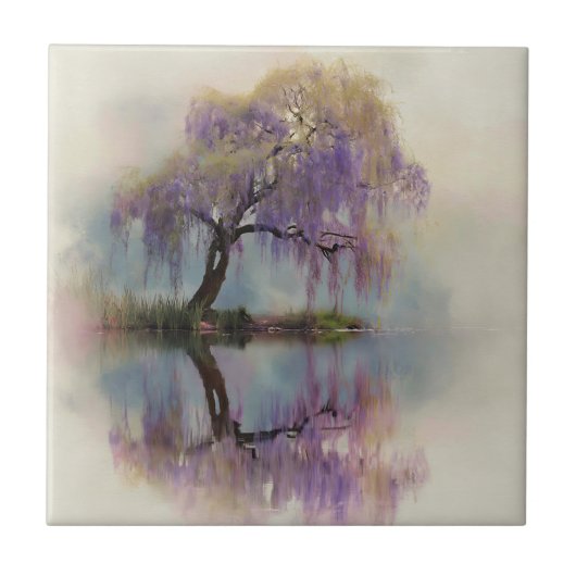 Serene Willow Tree Reflection Nature Art (6) Fliese (Vorderseite)