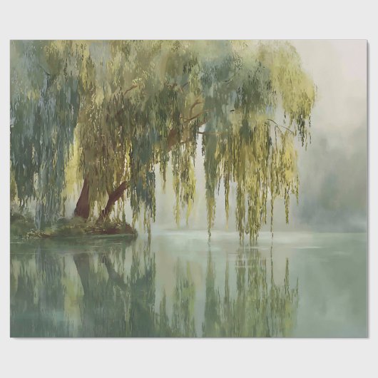 Serene Willow Tree Reflection Nature Art (8) Geschenkpapier (Flach)