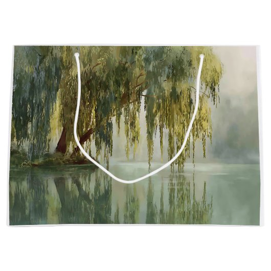 Serene Willow Tree Reflection Nature Art (8) Große Geschenktüte (Vorderseite)
