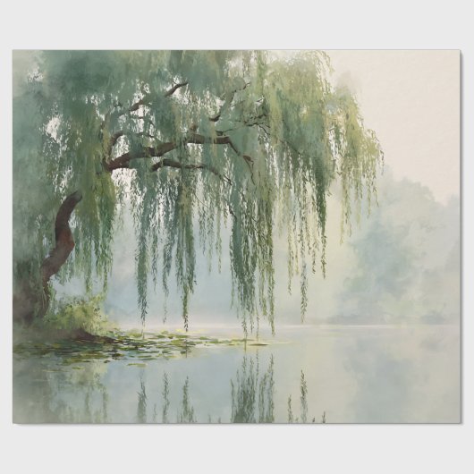 Serene Willow Tree Reflection Nature Art (9) Geschenkpapier (Flach)