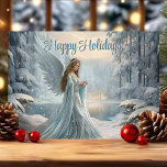 Serene Winter Angel Christmas Feiertagskarte<br><div class="desc">Diese elegante Weihnachtskarte besticht durch einen ruhigen Winterengel, der in einem schneebedeckten Wald stehend ist und die Ruhe und Gnade während der Ferienzeit symbolisiert. Mit sanfter Blues und schimmerndem Schnee strahlt dieses Design Ruhe und Ruhe aus und macht es zu einer wunderschönen Wahl für herzliche Urlaubswünsche. Ideal für jeden, der...</div>