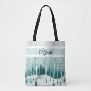 Serene Winter Birch Forest Tasche