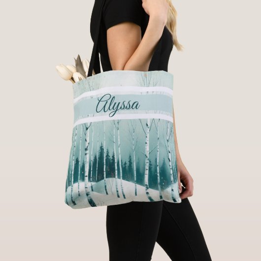 Serene Winter Birch Forest Tasche (Von Nahem)
