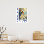 Serene Winter Cottage Landscape AI Art Poster (Küche)