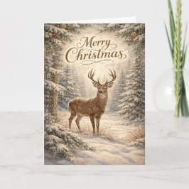 Serene Winter Deer Merry Christmas Forest Scene Feiertagskarte