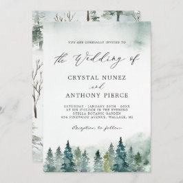 Serene Winter Forest Pine Trees Wedding Einladung
