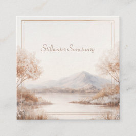 Serene Winter Landscape Gold Frame Frosted Rustic Quadratische Visitenkarte