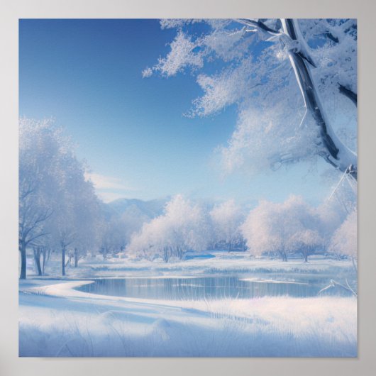 Serene Winter Pond, ruhige Winterlandschaft Poster (Vorne)