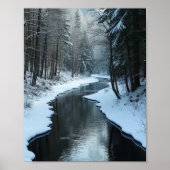 Serene Winter River Flowing Through Snowy Forest Poster (Vorne)