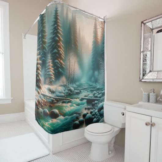 "Serene Winter River Scene" Duschvorhang (Beispiel)