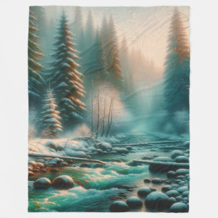"Serene Winter River Scene" Fleecedecke