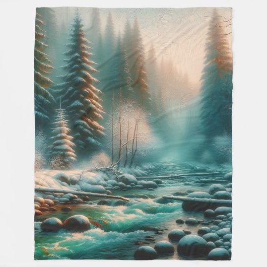 "Serene Winter River Scene" Fleecedecke (Vorderseite)