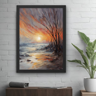 Serene Winter Sunset - Natur Landschaft Kunst, Dic Poster
