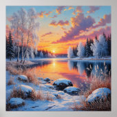 Serene Winter Sunset Over a Snowy Forest Poster (Vorne)